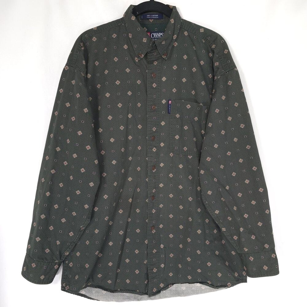 CHAPS RALPH LAUREN Mens Button Down Shirt MEDIUM Green VINTAGE 100% Cotton 78670